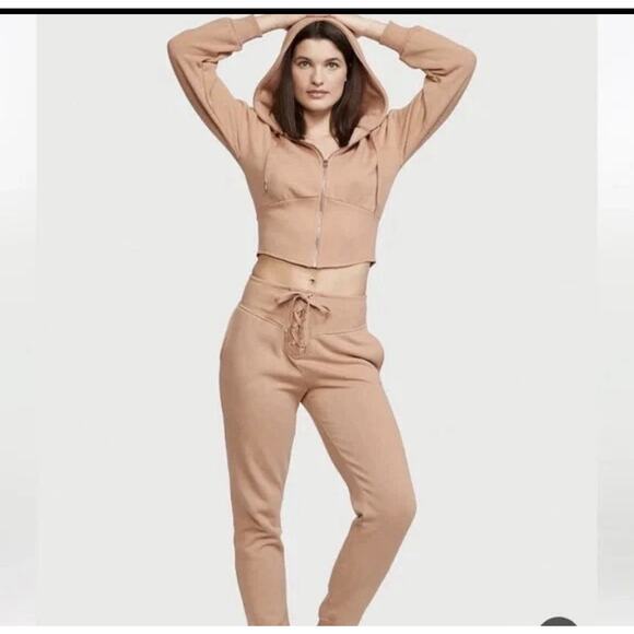 Victorias Secret Cotton Fleece Lace Up High Waist Joggers Pants XXL TAN Mocha - Picture 14 of 15